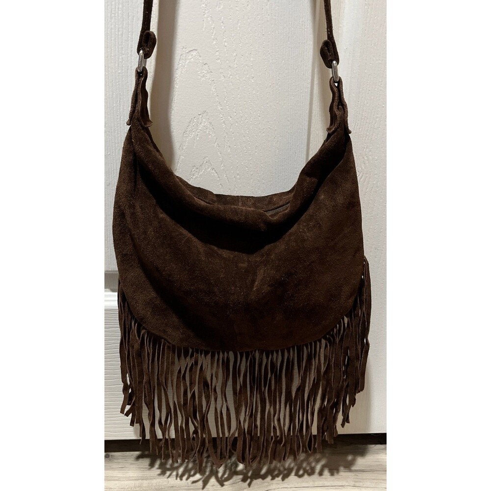 Boho Long Fringe Suede Brown Shoulder Strap Western style by New World fashion